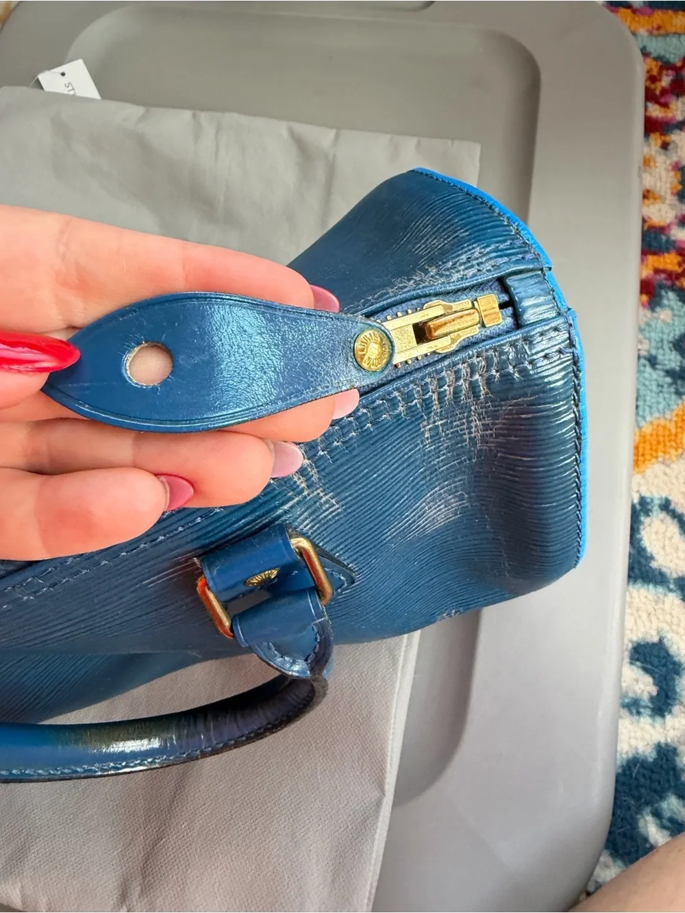 Louis Vuitton Navy Epi Leather Satchel with Gold Hardware